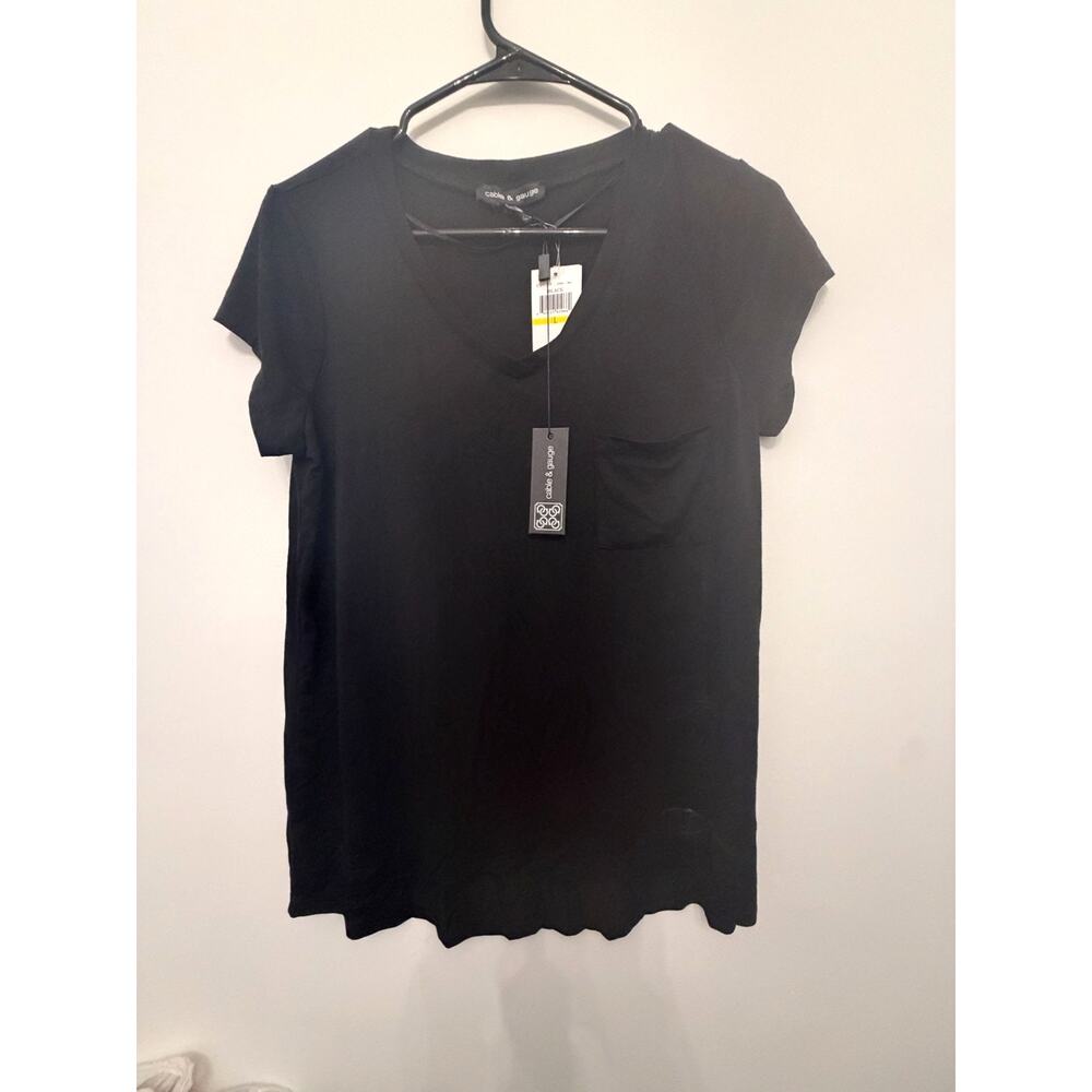 Cable & Gauge Black V-Neck Short-Sleeve Pocket T-Shirt Womens Size Large